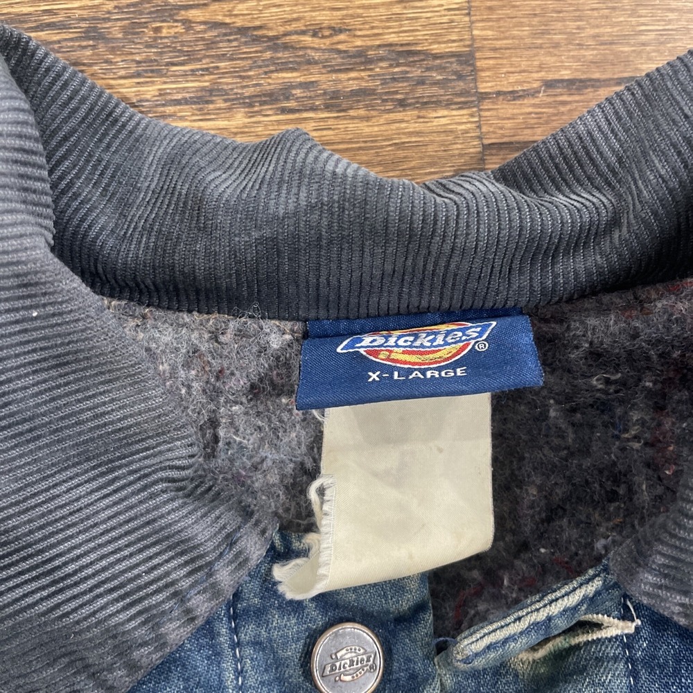 Vintage Dickies Denim Flannel Lined Jacket Work Chore/Trucker Corduroy Collar XL - Picture 2 of 7